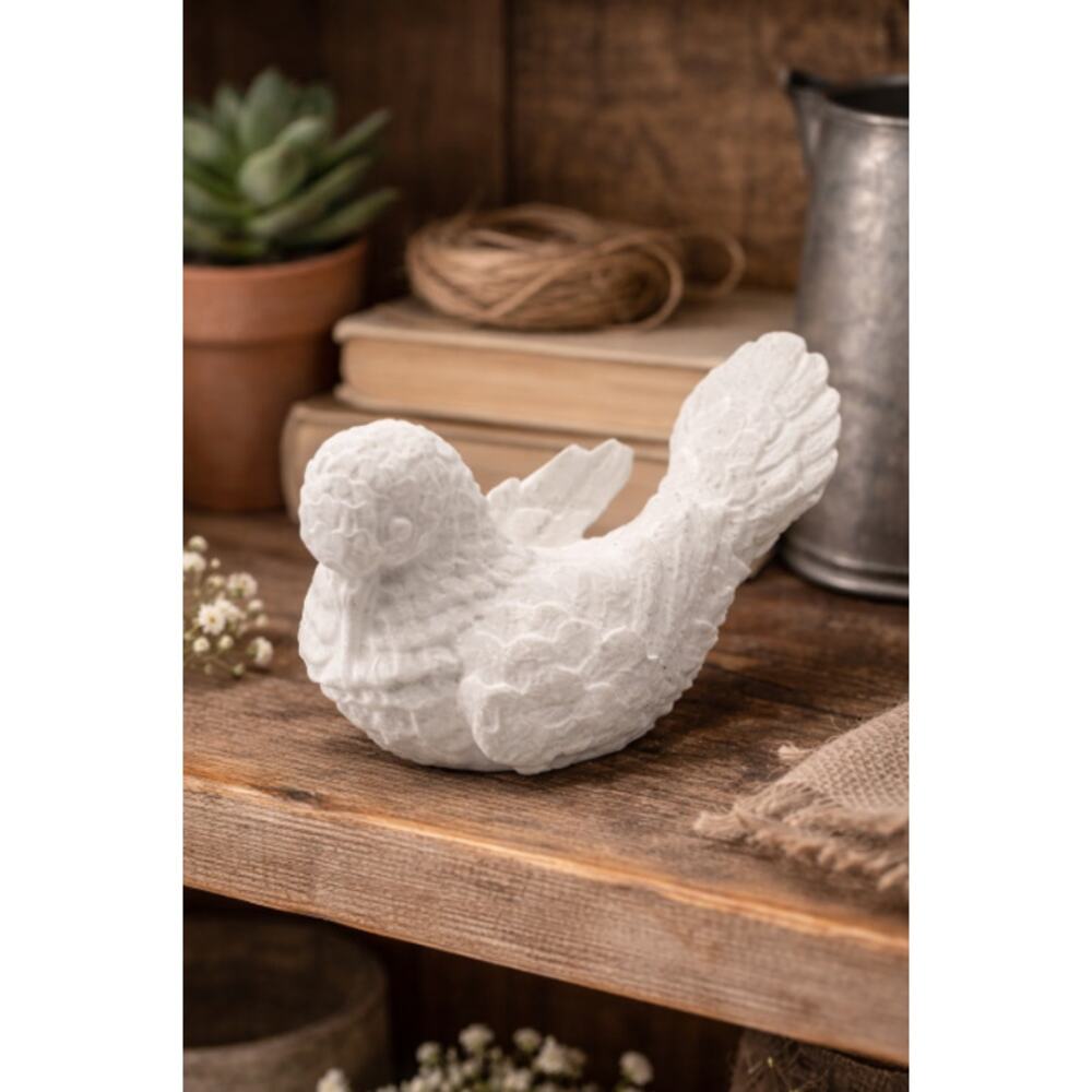 White Ceramic Bird Figurine Textured Feather Design Small Decorative Accent